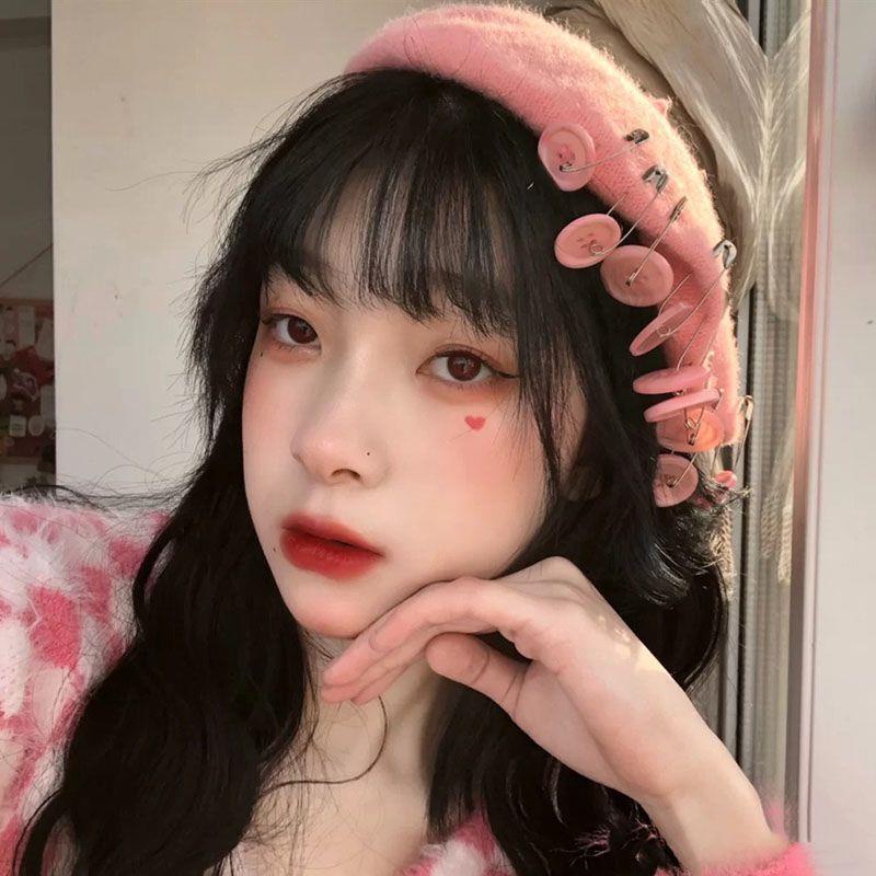 Mũ beret Len Màu Hồng Ngọt Ngào Thời Trang Thu Đông Nhật Hàn Cho Nữ