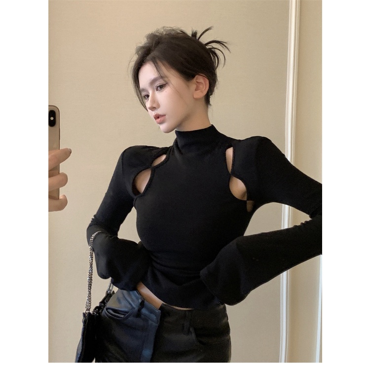 Áo Thun Tay Dài Màu Trơn Dáng Ôm Quyến Rũ Trẻ Trung Phong Cách Hàn Quốc