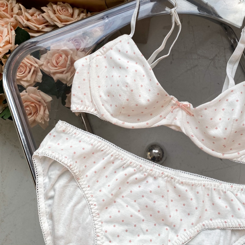 G04 POLKA DOT SET Đồ Lót Có Gọng LEPONLEP Cotton Hoạ Tiết Chấm Bi Xinh Xắn | BigBuy360 - bigbuy360.vn