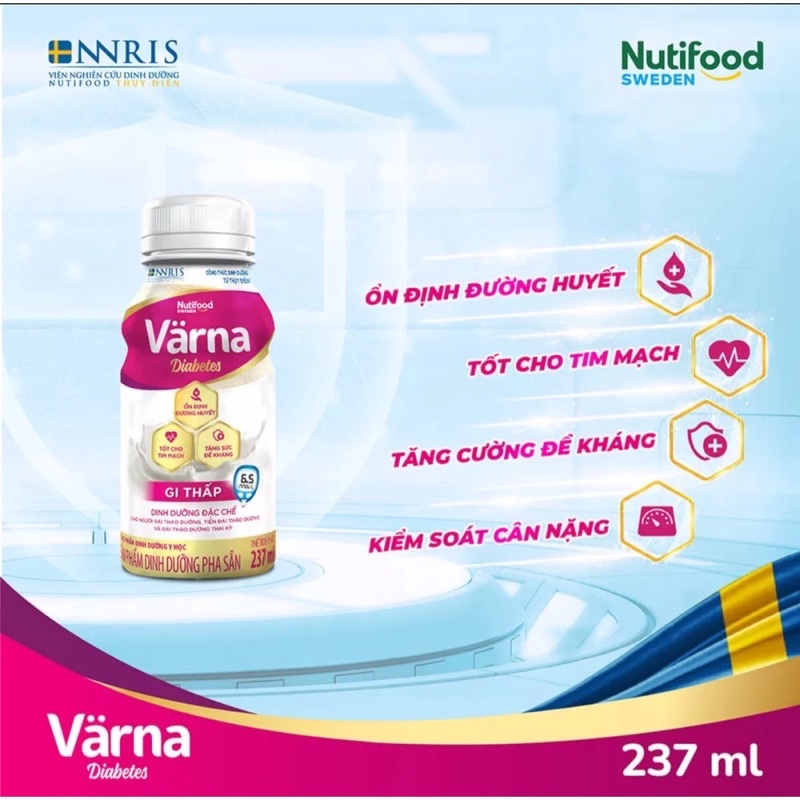 Lốc 6 chai sữa pha sẵn nước Varna Diabetes 237ml cho người tiểu đường - varna đỏ