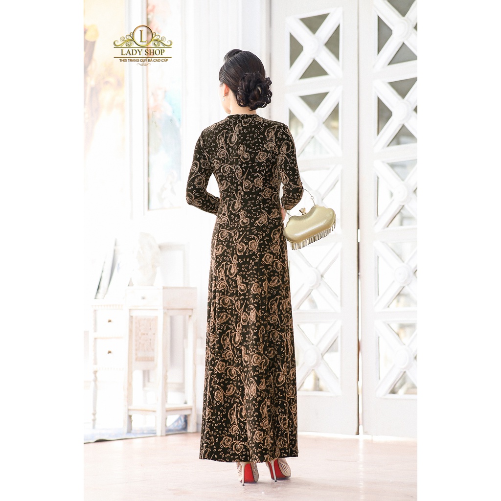Đầm Maxi lá thun nhũ cổ tàu giọt lệ Ladyshop thời trang trung niên cao cấp T49