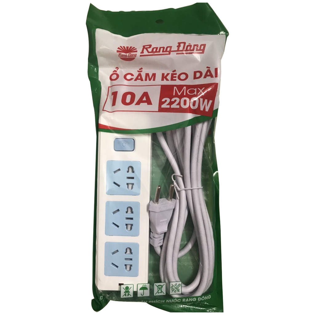 Ổ cắm kéo dài 2200W - 10A ~250V Rạng Đông, 3 ổ, dây 3m S01.E03/10A-3M