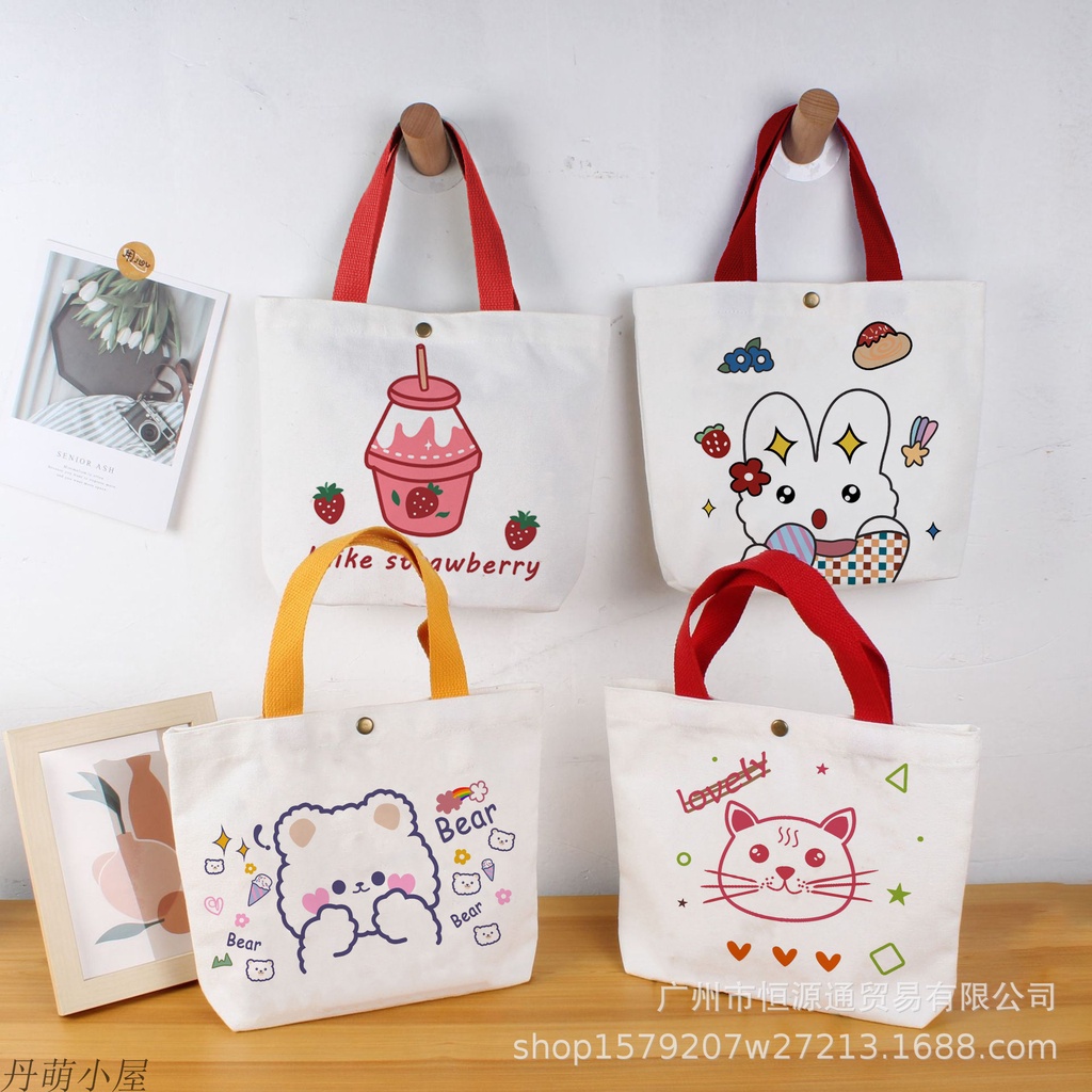 Túi Xách Vải Canvas Nhỏ Nhắn Dễ Thương Đựng Sách Đi Học Ngoài Trời Cho Nữ