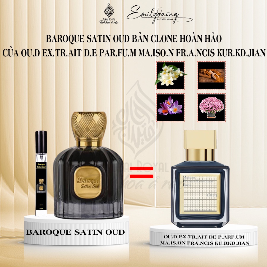 Nước hoa Dubai Baroque Satin Oud 100ml bản Clone xuất sắc của Maisan, nước hoa nam mùi hương cổ điển, thanh lịch