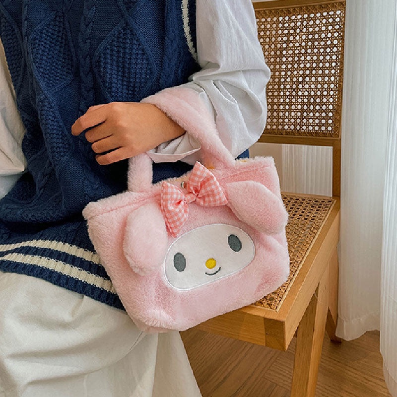 Túi Đựng Cơm Trưa Phủ Lông Sức Chứa Lớn Họa Tiết Hoạt Hình Nhật Bản Instagram Dễ Thương Cho Trẻ Em