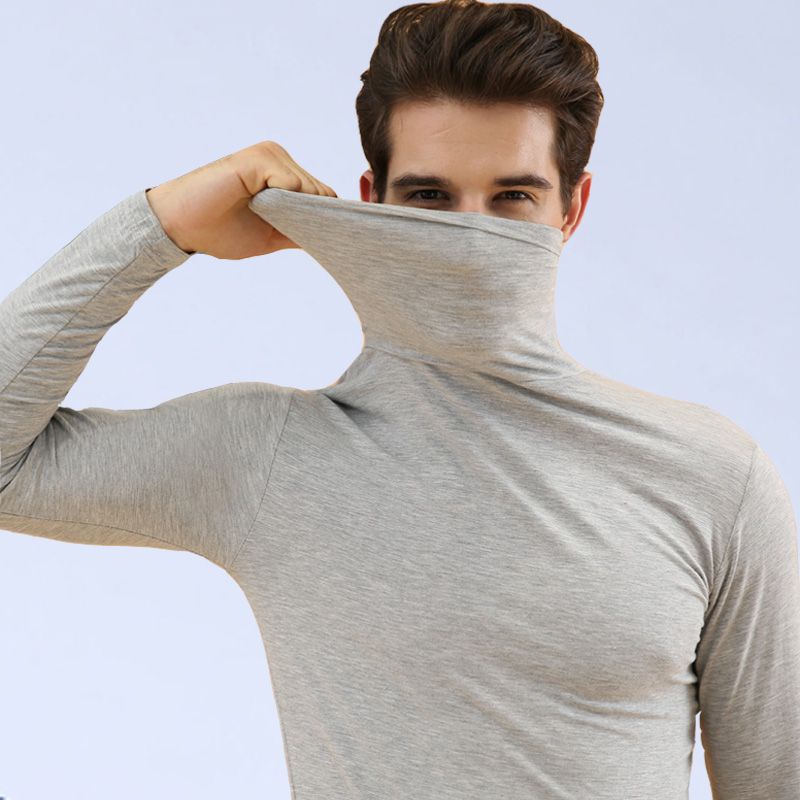 Áo Thun Tay Dài Cổ Lọ Vải Lụa Lạnh Siêu Mỏng Thời Trang Mùa Hè Thu Cho Nam