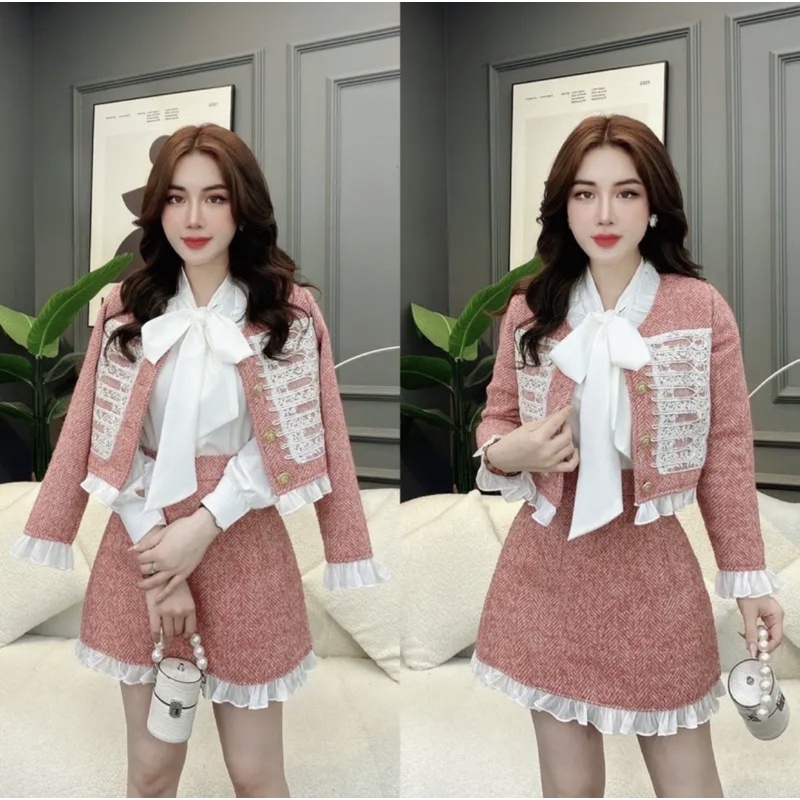 Áo Khoác Vest Kiểu Phối Chân Váy Phong Cách Tiểu Thư Sang Chảnh