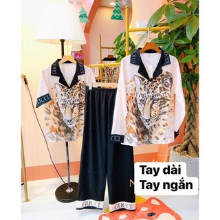 Sét đồ ngủ lụa xước hổ guchi thiết kế sang xịn- chất lụa mịn mát