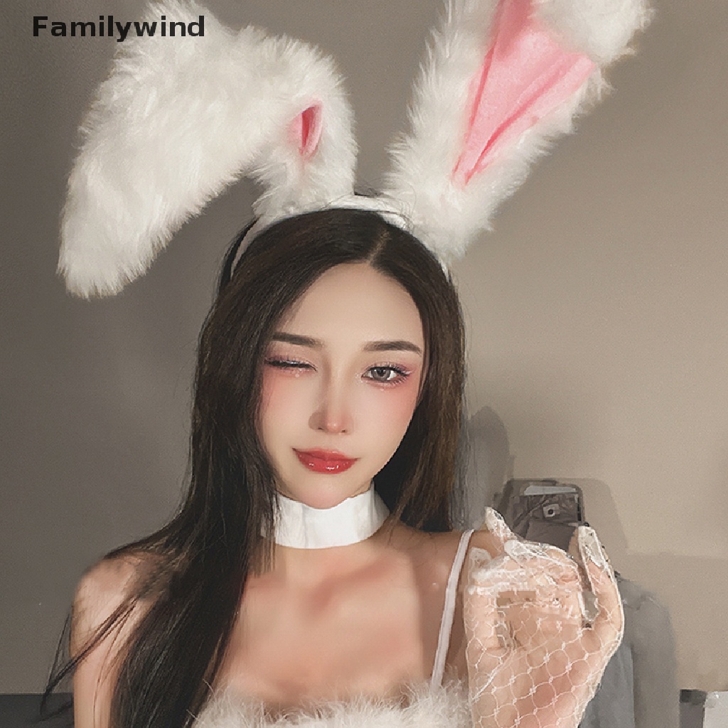 Băng Đô Tai Thỏ Dài Phối Lông Hóa Trang Dễ Thương Cho Bé Gái