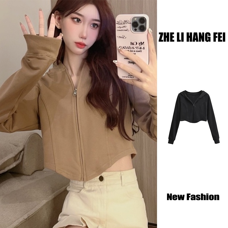 Áo hoodie ZHELIHANGFEI dáng ngắn tay dài phong cách quyến rũ thời trang cho nữ
