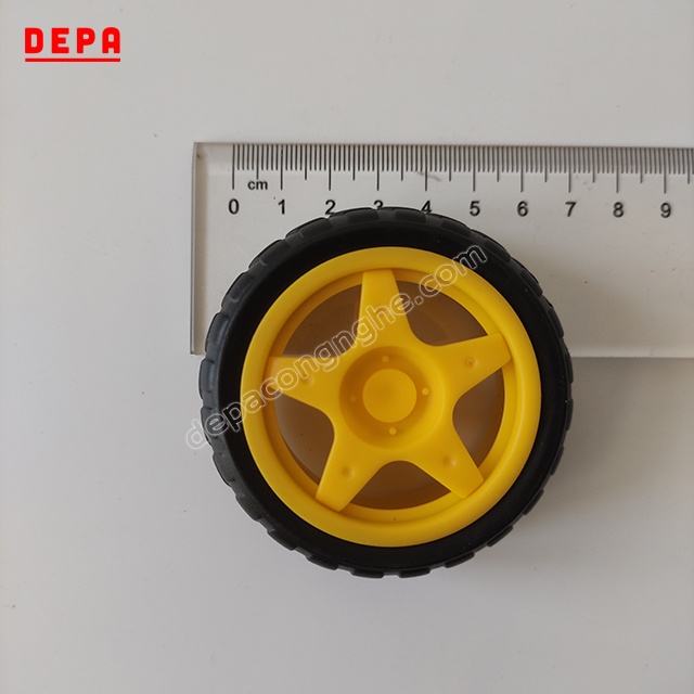 Động Cơ Giảm Tốc Vàng Kèm Bánh Xe, Dual Shaft Plastic Geared Motor With Wheel