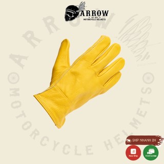 Găng tay đi xe máy da Raw arrow shop bao tay bảo hộ đi xe máy chất liệu da thật màu vàng