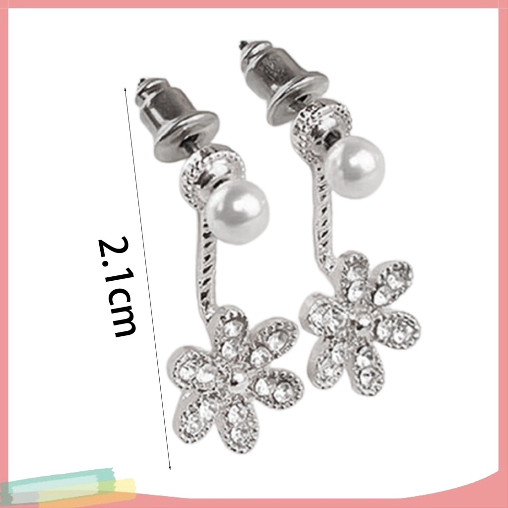 Đôi khuyên tai hình hoa đính kim cương ngọc trai giả thời trang cho nữ