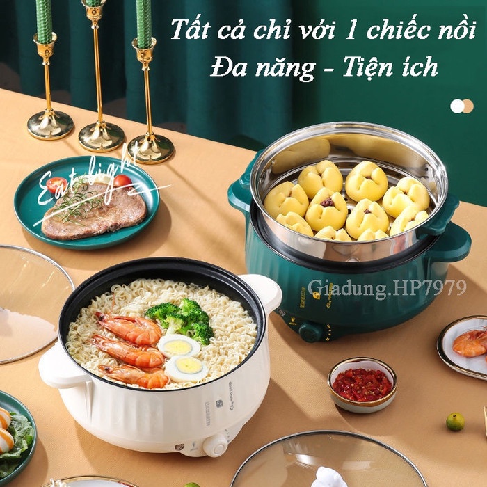 Bếp Lẩu Điện Đa Năng Có Lớp Chống Dính Teflon Cao Cấp Kèm Xửng Hấp Siêu Tiện Lợi