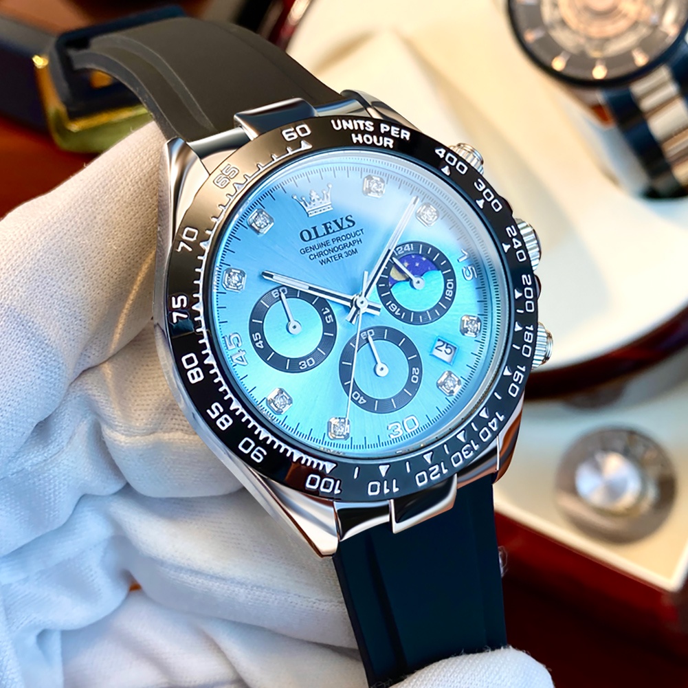 Đồng hồ nam chính hãng OLEVS 2875 ROLEX Daytona Green Water Ghost cùng kiểu dáng mặt số lịch chronograph chống thấm nước dạ quang