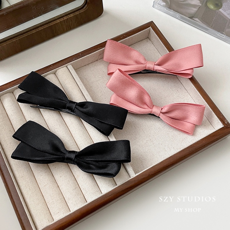 Kẹp Tóc Hình Nơ Màu Đỏ / Đen Thời Trang Hàn Quốc