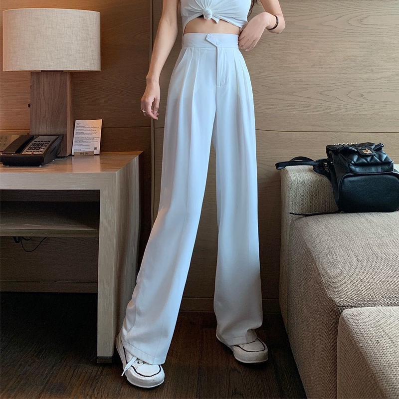 Jiashucheng Quần Ống Rộng Bằng Lụa Lạnh Mỏng Phong Cách Hàn Quốc Dễ Phối Đồ Hàng Mới Dành Cho Bạn Nữ