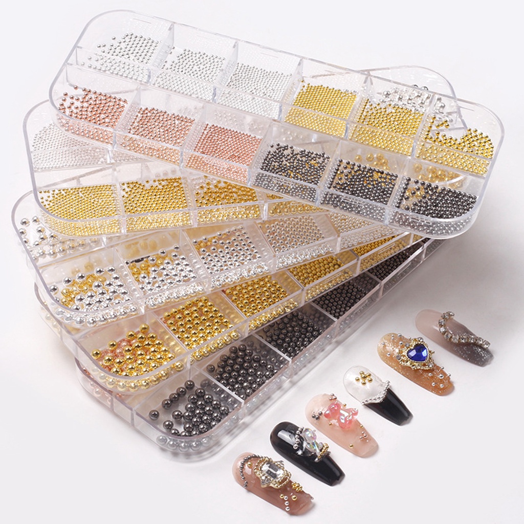 1 Hộp 1 Hộp Hạt Thép Bóng Ba Chiều Dùng Trang Trí Móng Tay Nghệ Thuật DIY