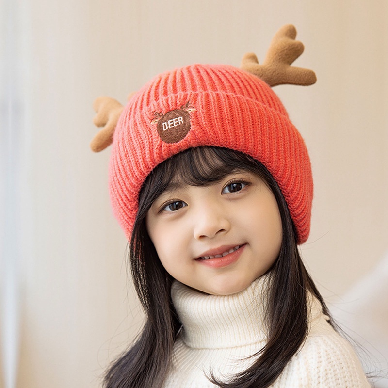 Mũ Len Beanie Sừng Tuần Lộc Dễ Thương Cho Bé