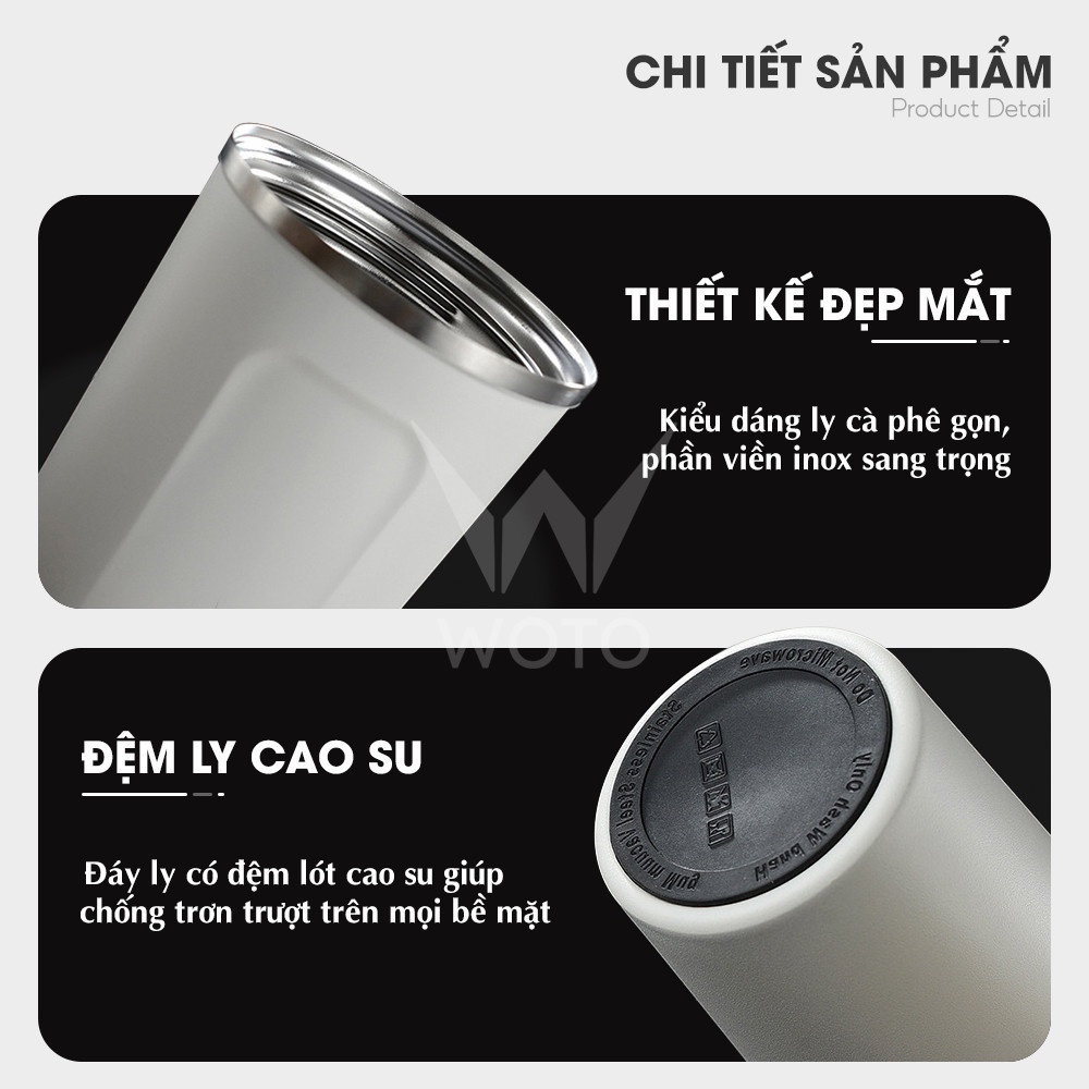 Cốc giữ nhiệt 510ml Wotocup ly coffee holic inox 304, bình giữ nhiệt 12h khắc tên có quà tặng Wotocup