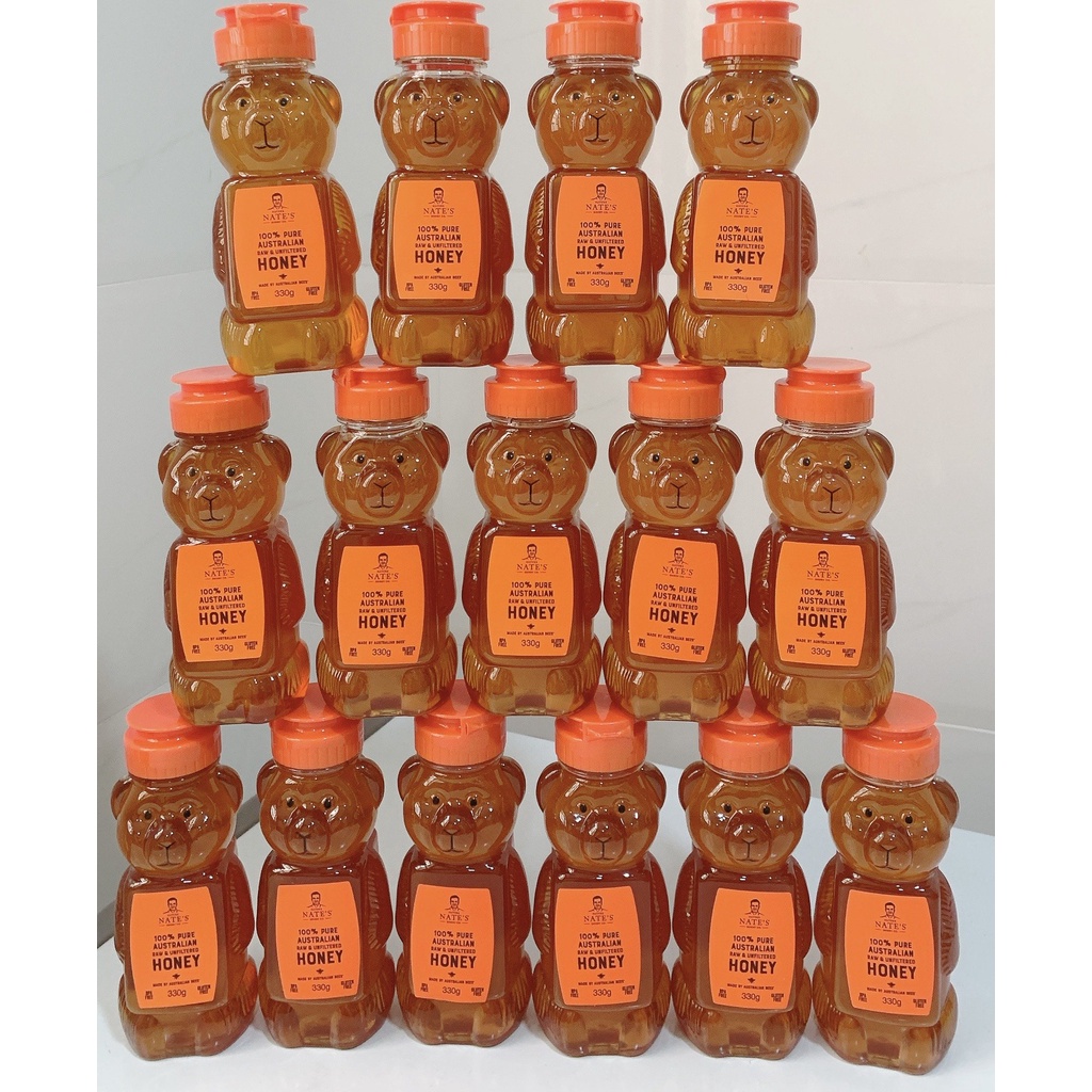 Mật Ong Nature Nate's 100% Pure Organic Raw & Unfiltered Honey Hình Gấu