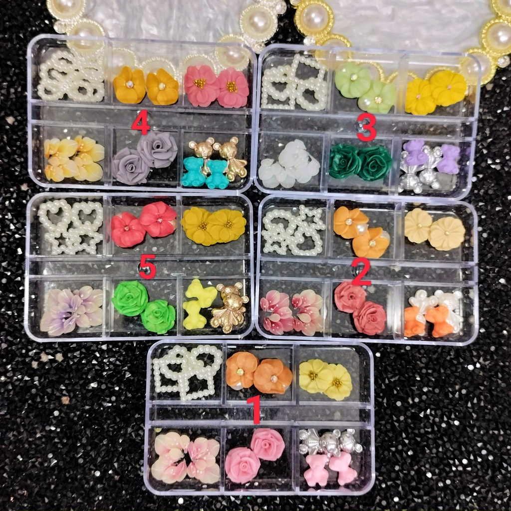 Set Charm Mix Hoa Bột Phụ Kiện Trang Trí Móng