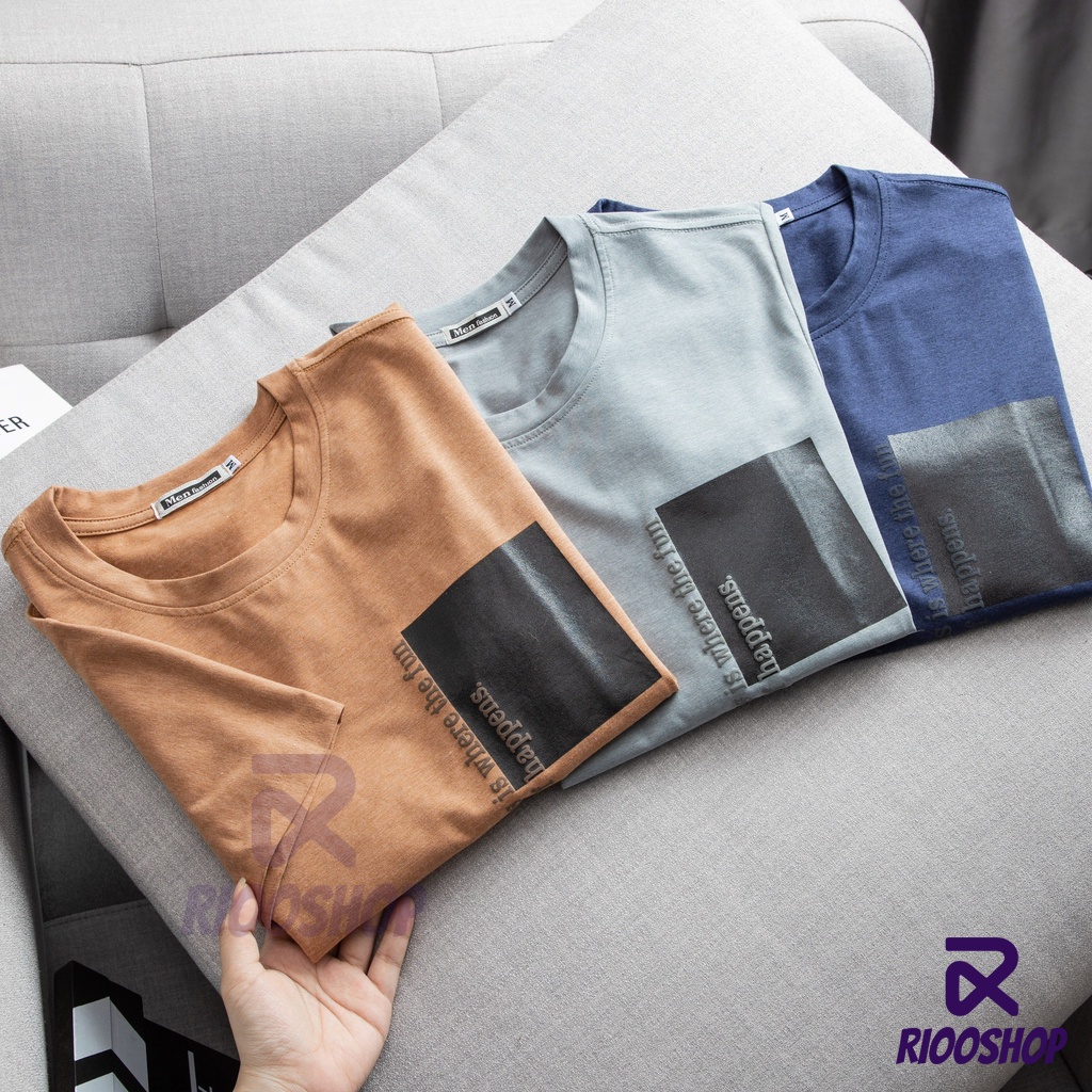 Áo thun nam cổ tròn cotton vnxk, áo phông nam ngắn tay cotton 100 màu xanh đen, xám xanh, nâu đẹp RIOOSHOP RTX096