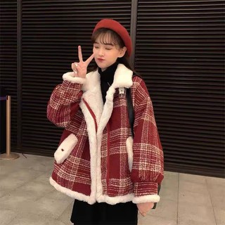 K0024 áo khoác dạ lót lông kẻ caro ulzzang audrey