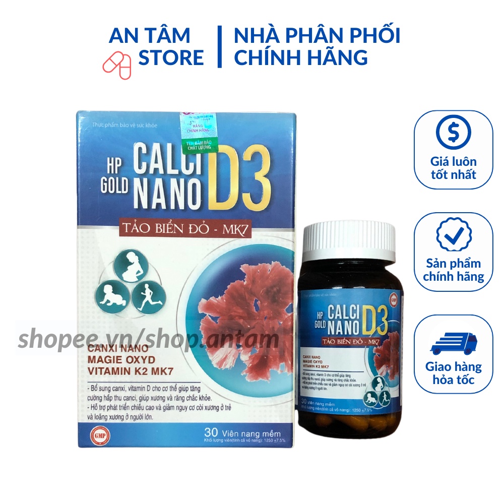 Hp Gold Calci Nano D3 Tảo Biển Đỏ K2 Bổ sung canxi, chống còi xương, loãng xương, phát triển nhanh