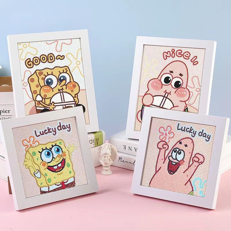 Bộ Tranh Đính Đá Họa Tiết Hoạt Hình SpongeBob Dễ Thương Dùng Làm Quà Tặng Sinh Nhật Cho Bé