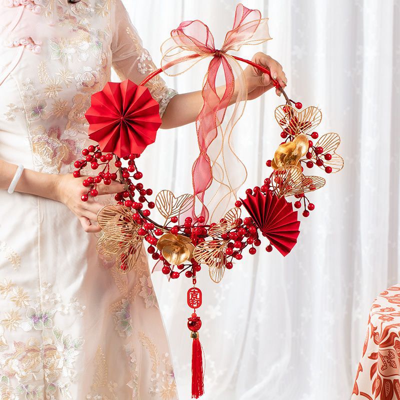 Vòng Hoa đào đông Chữ phúc Treo Tường Treo cửa Trang Trí Phòng Khách / Năm Mới