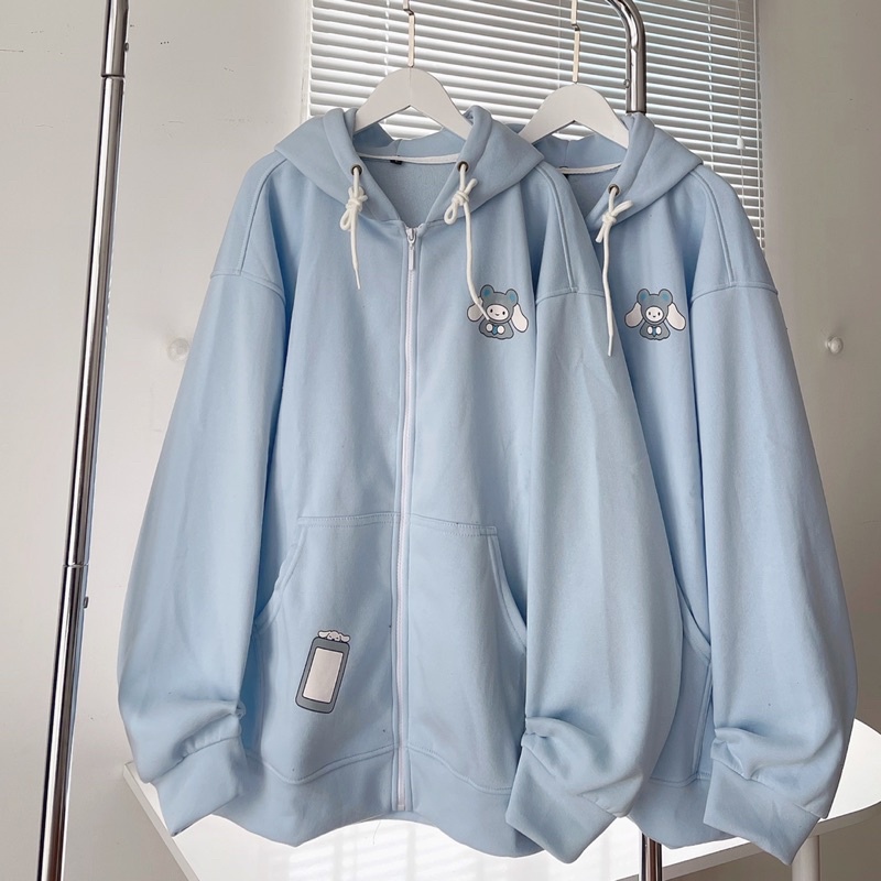 Áo Khoác nỉ khoá kéo màu xám ICON THỏo  unisex ảnh thật SSSTore ( nam nữ mặc đều được)