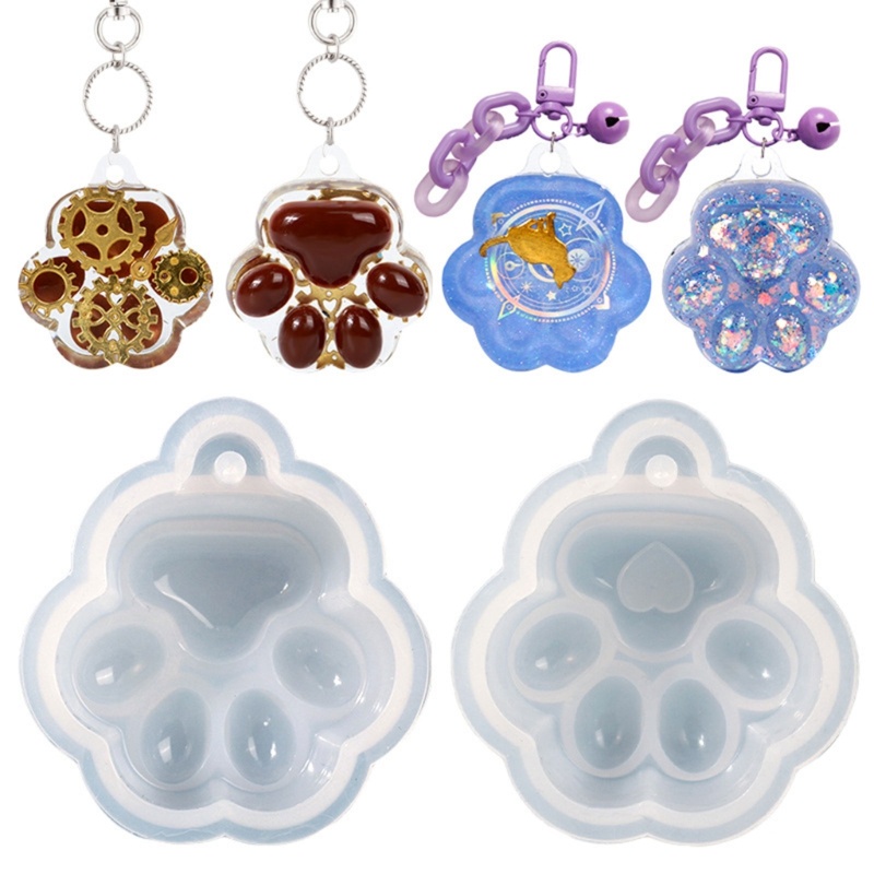 Khuôn Silicone Làm Móc Khóa Hình Dấu Chân Mèo DIY