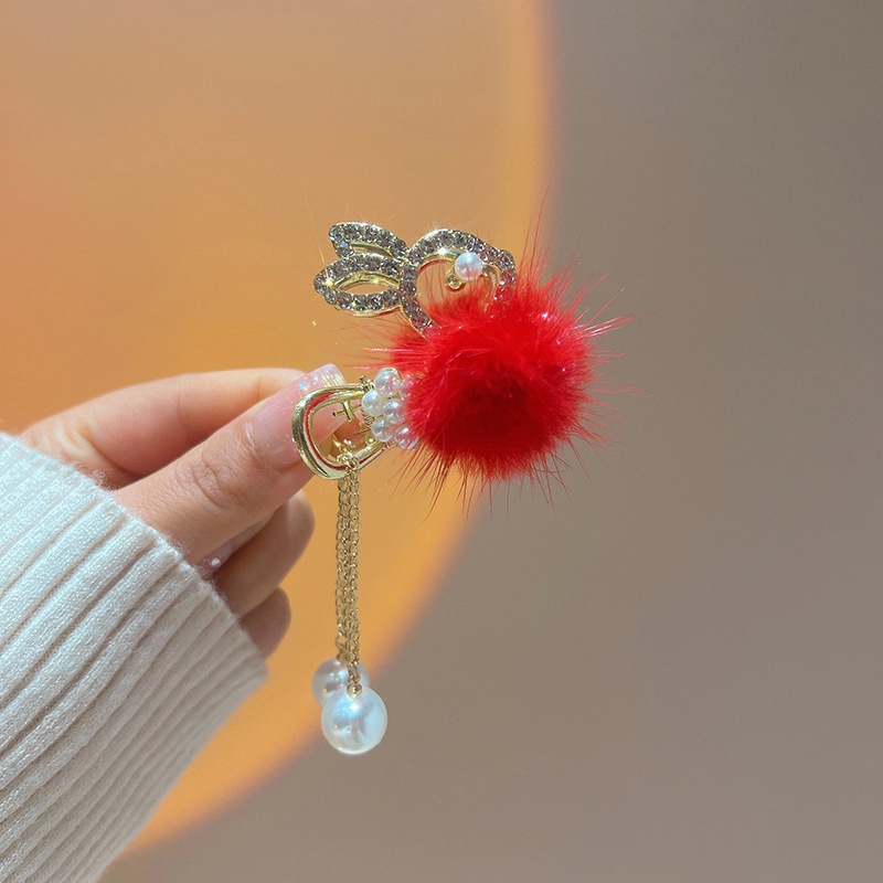 Kẹp Tóc Đính Lông Thỏ Tua Rua Cao Cố Định Tóc Đuôi Ngựa Chống Rối Mùa Thu Và Mùa Đông Mới