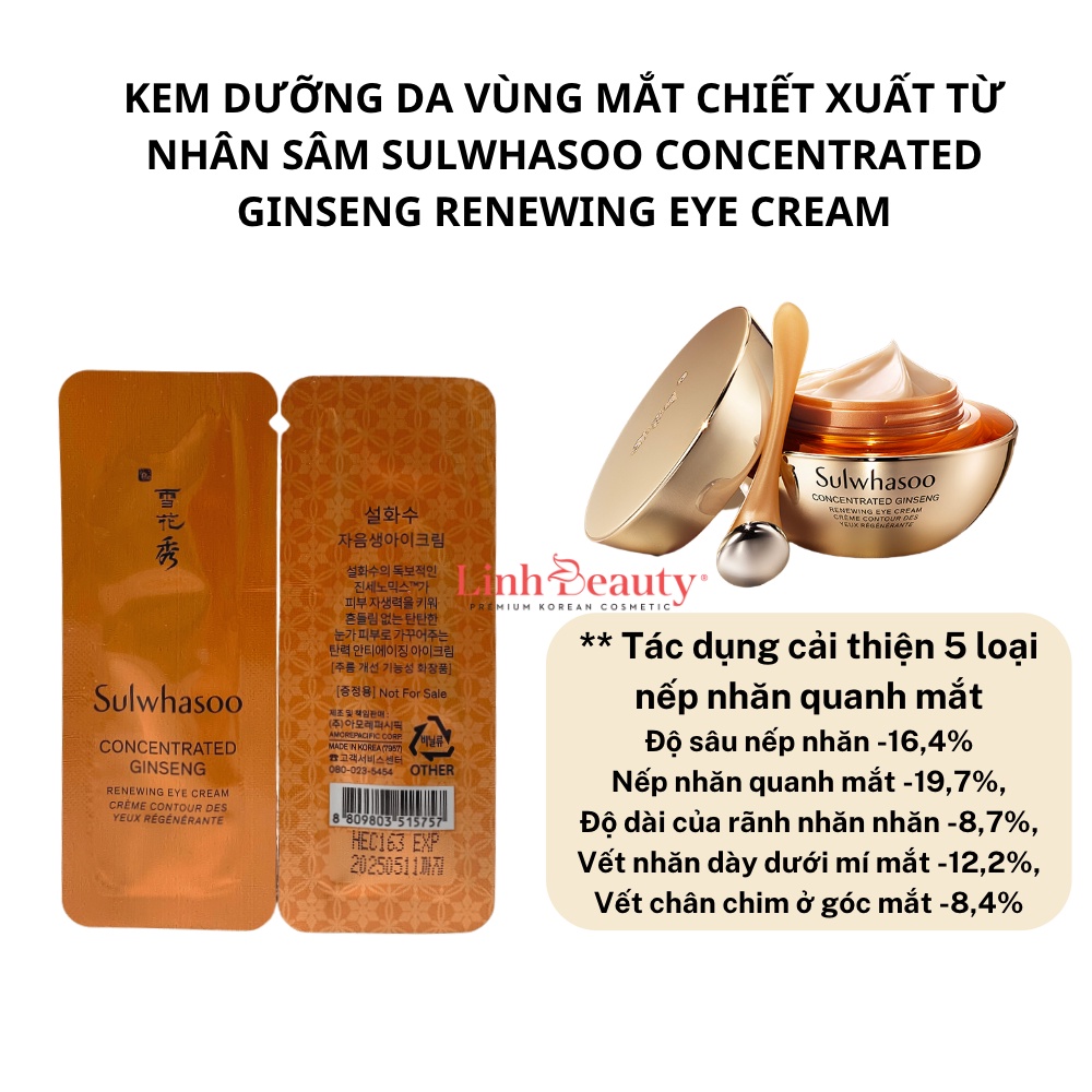 Combo 12/24/36 Gói Kem dưỡng da vùng mắt Sulwhasoo nhân sâm Concentrated Ginseng Renewing Eye Cream 1ml