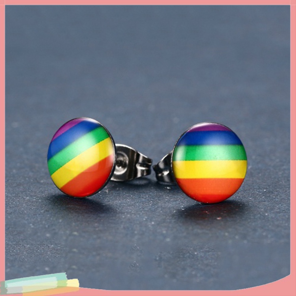 Đôi khuyên tai hình tròn màu cầu vồng thời trang cho nữ