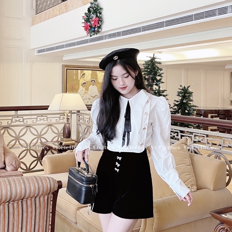 Set áo sơ mi cổ nhọn & chân váy nhung tiểu thư sang chảnh - 𝐕𝐘.𝐂𝐋𝐎𝐓𝐇𝐄𝐒 𝐎𝐑𝐃𝐄𝐑 𝐇𝐀̀𝐍𝐆 𝐐𝐔𝐀̉𝐍𝐆 𝐂𝐇𝐀̂𝐔 𝐂𝐇𝐈́𝐍𝐇 𝐇𝐈𝐄̣̂𝐔