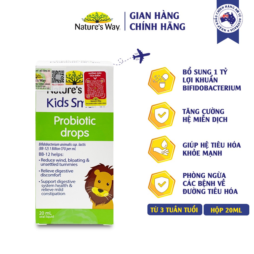 Men Vi Sinh Cho Bé Nature's Way Kids Smart Drops Probiotic Dạng Giọt Bổ Sung Lợi Khuẩn Tăng Cường Hệ Tiêu Hóa Cho Bé 20m