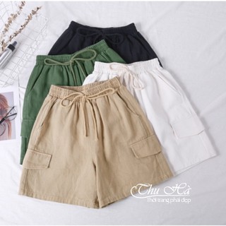Quần short kaki nam nữ Thu Hà quần đùi freesize có nắp túi form rộng ống suông QH.50