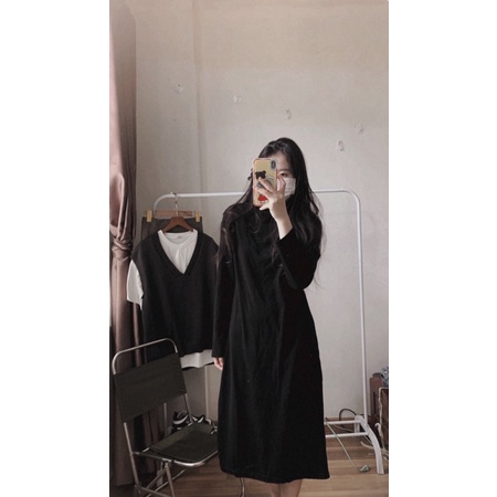 Váy thun tăm, Váy boli nữ dáng chữ A dáng ngắn cổ lọ kèm thật - hàng có sẵn