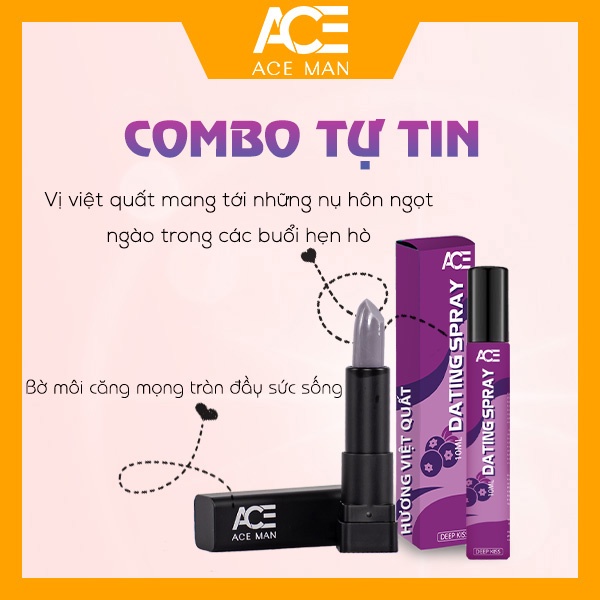 COMBO son dưỡng môi nam giới 4g và xịt thơm miệng kissing spray ACEMAN 10ml unisex