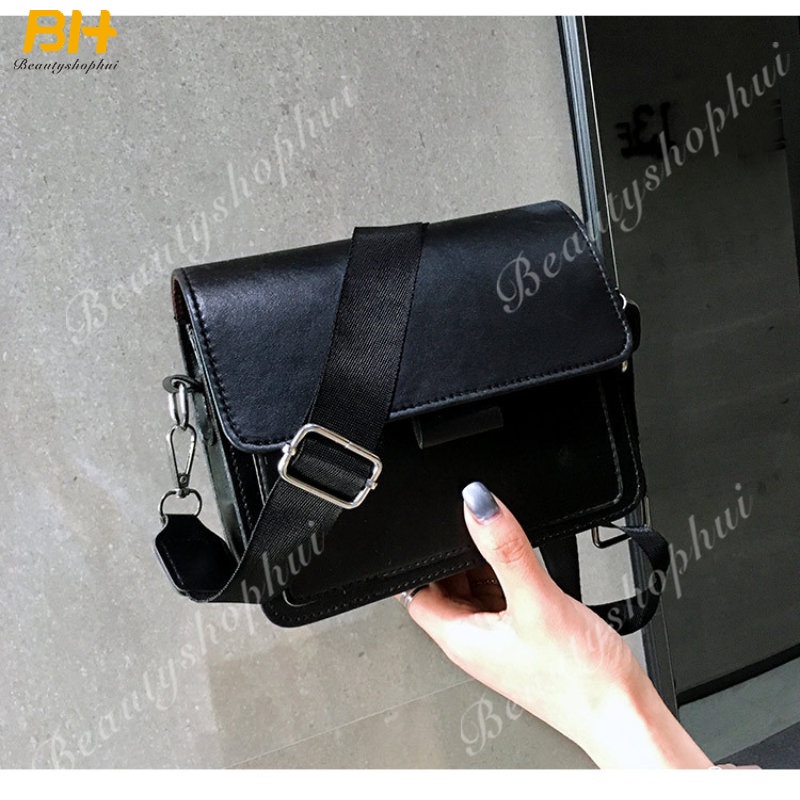 Túi Đeo Chéo Dáng Vuông Nhỏ Màu Trơn Đơn Giản Thời Trang Hàn Quốc Cho Nữ