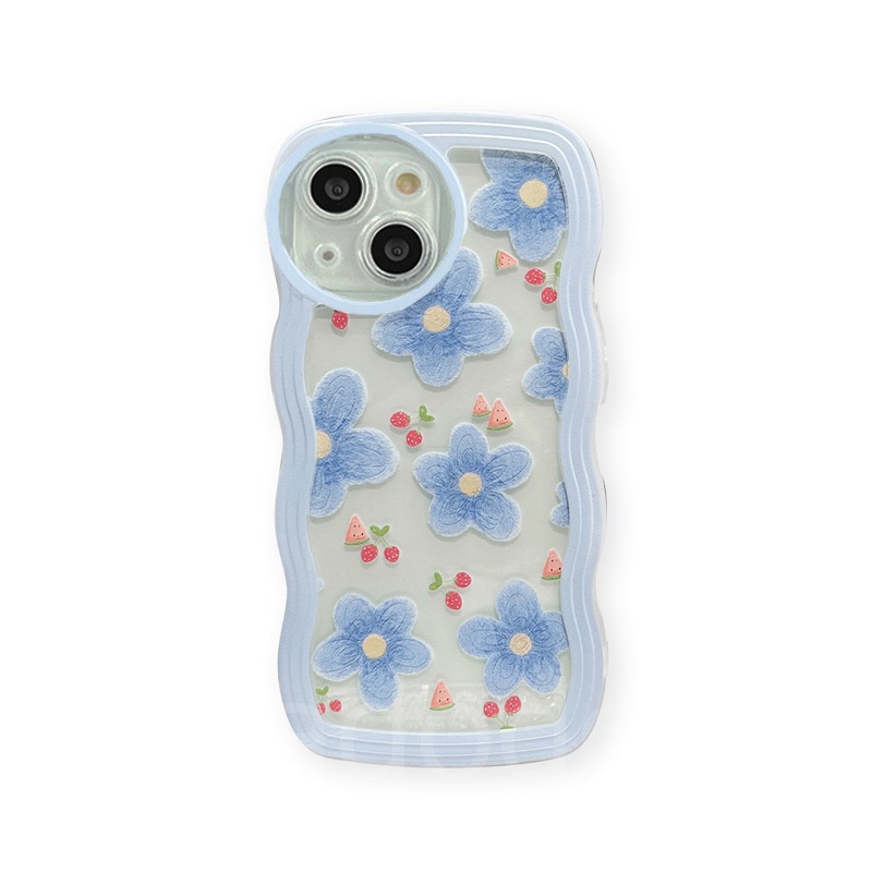 Samsung Galaxy A54 A34 A24 A14 A04 A12 A23 A73 A53 A52 A52S A33 A32 A72 A22 A13 4G 5G A03S A02S A11 A02 A03 A51 A50 A50S A30S A20 A30 A20S A10S A21S M12 M22 M32 M11 M02 Cute Strawberry Blue Pink Flower Waves Edge Shockproof TPU Soft Clear Phone Case BW 33