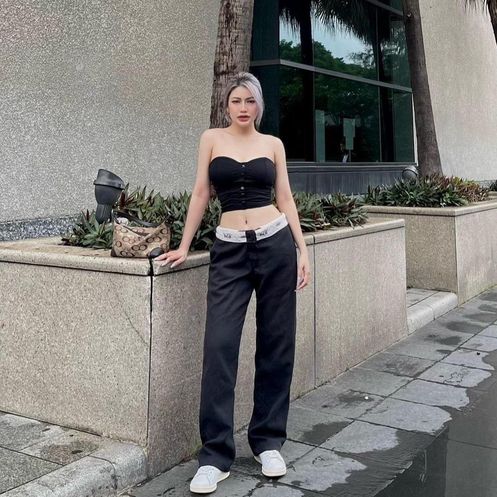 Áo Ống Đen Trơn Nút  Ôm Body, Áo Quây Co Giãn Đơn Giản Ulzzang Hot Trend Y2k