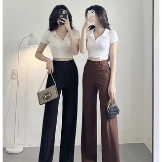 Quần suông cát nhật hhvintage kiểu ống rộng vải co giãn pant b06