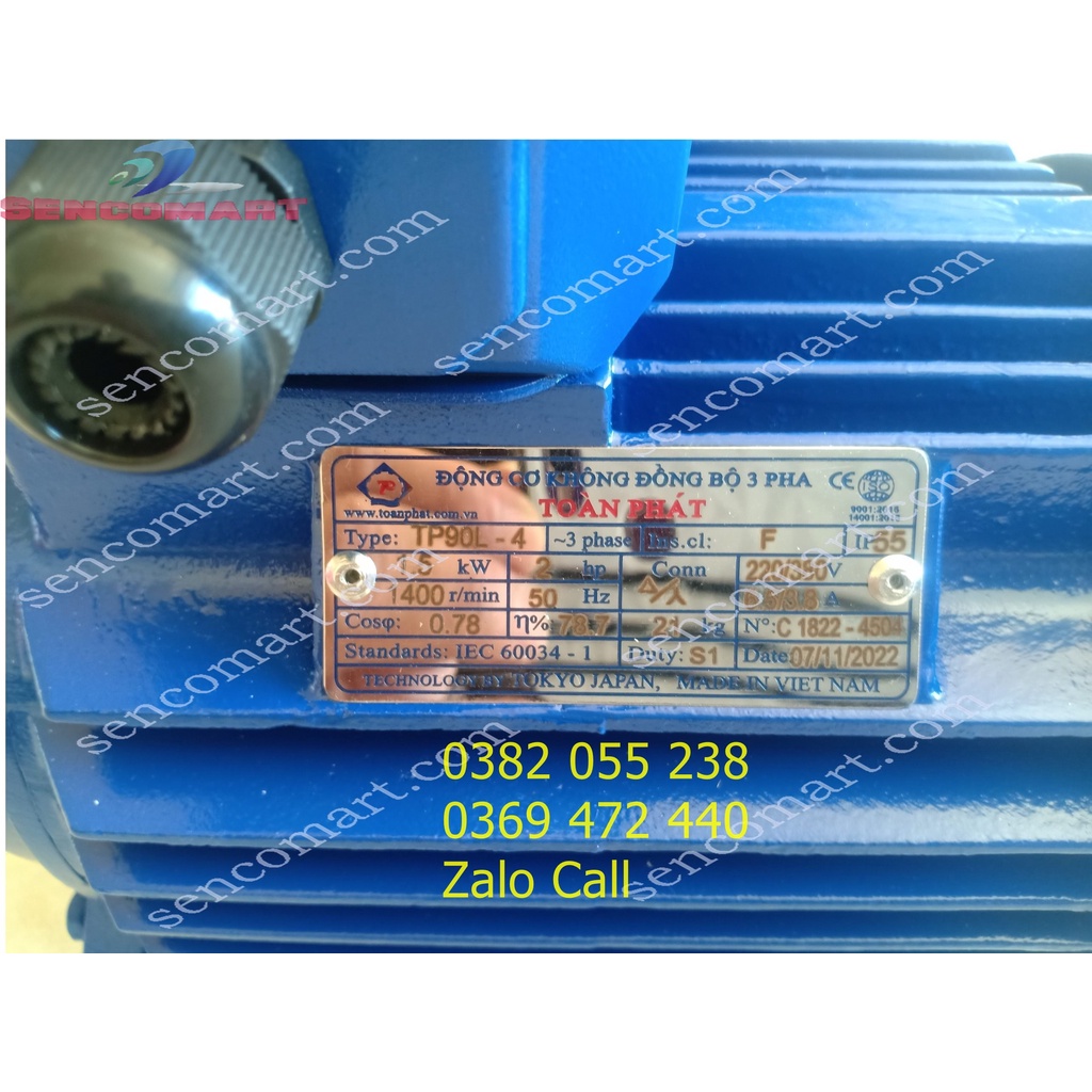 Motor 1,5kw iện 3 pha 380v 1400v/p, dây đồng chính hãng bảo hành 12 tháng