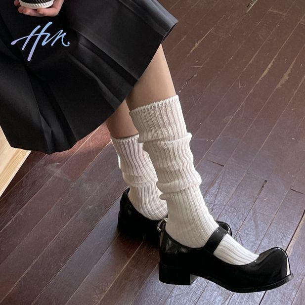 Ay Vớ Lưới Bắp Chân Dày Hai Ống Kim Kẻ Sọc Dọc Màu Trắng Thời Trang Thu Đông