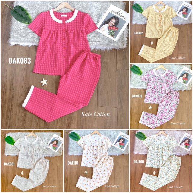 Đồ Bộ Nữ Mặc Nhà LUCKY Dài Phối Ren Cổ Xinh Xắn Vải Mềm Mát