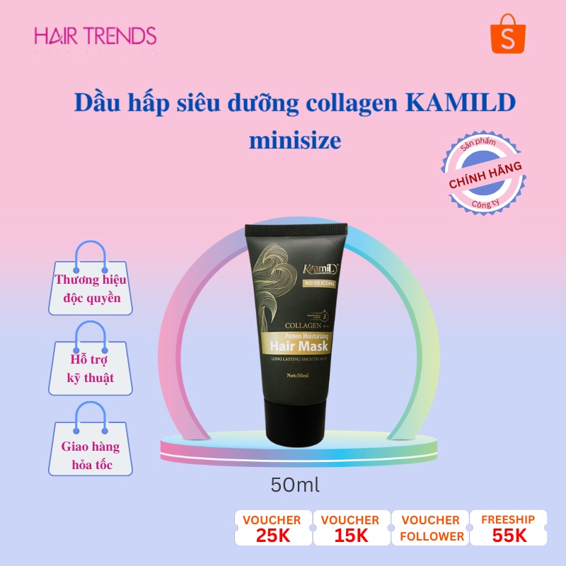 Kem ủ tóc KAMI-Dầu hấp tóc Collagen siêu dưỡng phục hồi tóc hư tổn hương nước hoa chính hãng tuýp 50ml