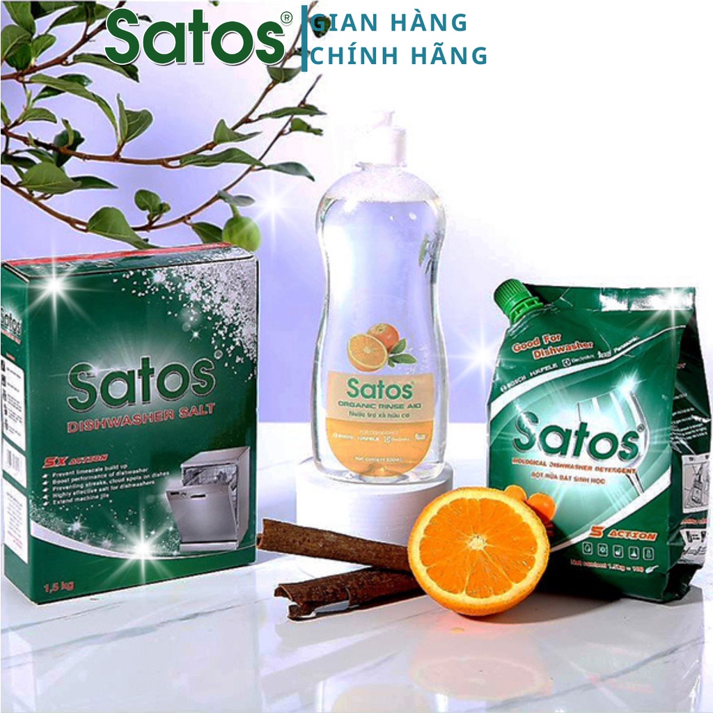Nước làm bóng sinh học Satos 500ml - Dùng cho các dòng máy rửa bát - không mùi, không màu,an toàn cho sức khoẻ.